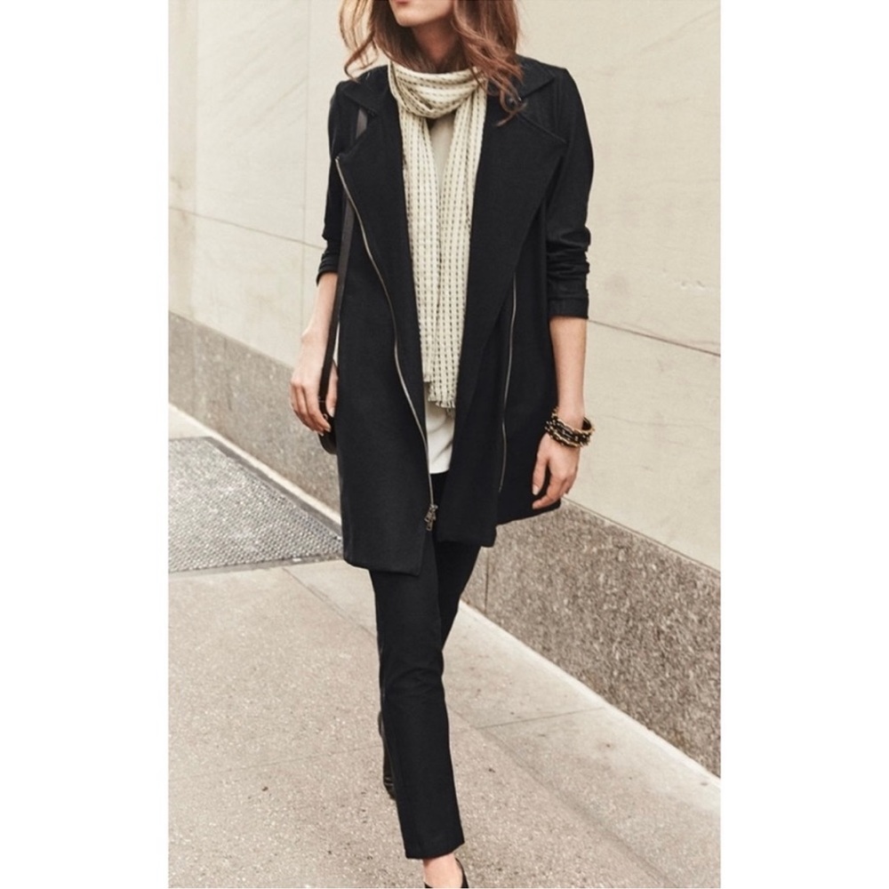 Eileen Fisher Black Moto Zippered Trench Jacket women’s Medium - Picture 2 of 9